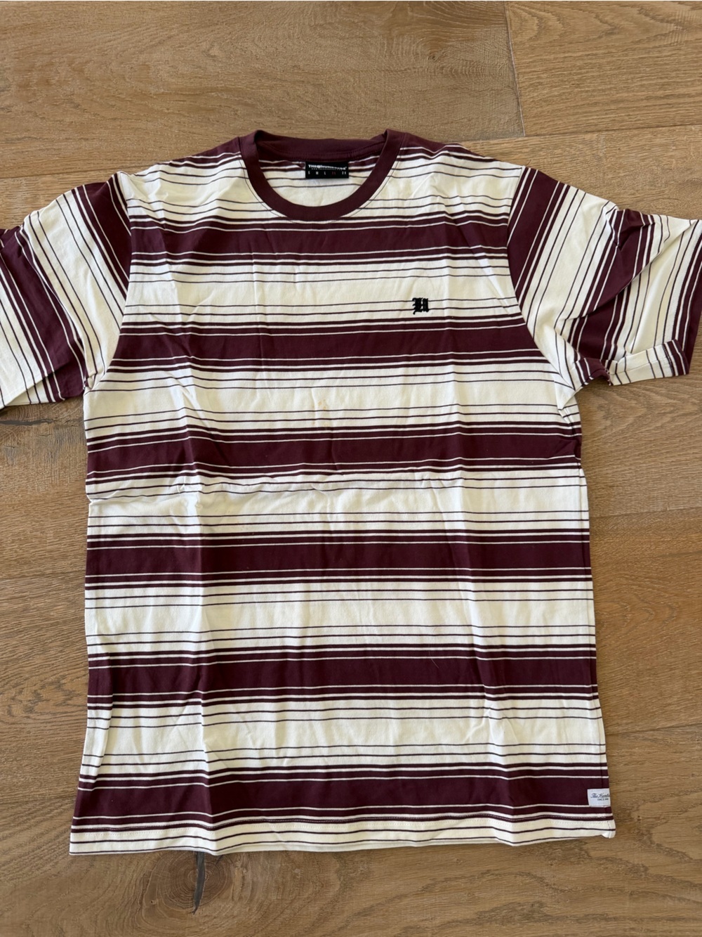 Striped Maroon and White Crewneck T-Shirt the hundreds
